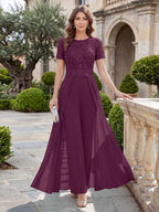 Bernadette Rose Plum back view mother of the bride dress