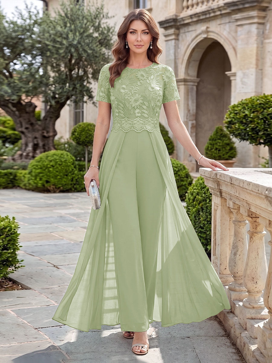 Bernadette Rose Sage Green back view mother of the bride dress