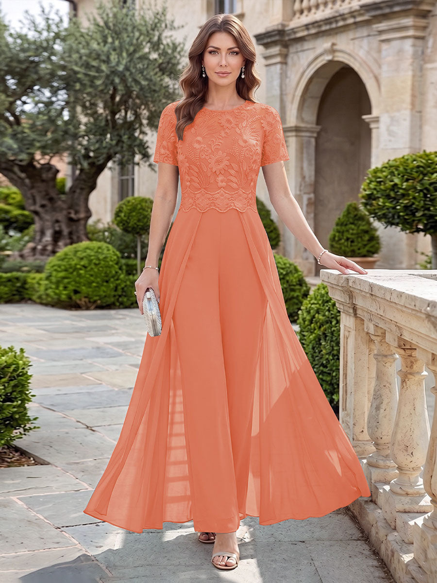 Bernadette Rose Coral back view mother of the bride dress