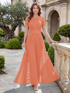 Bernadette Rose Coral back view mother of the bride dress