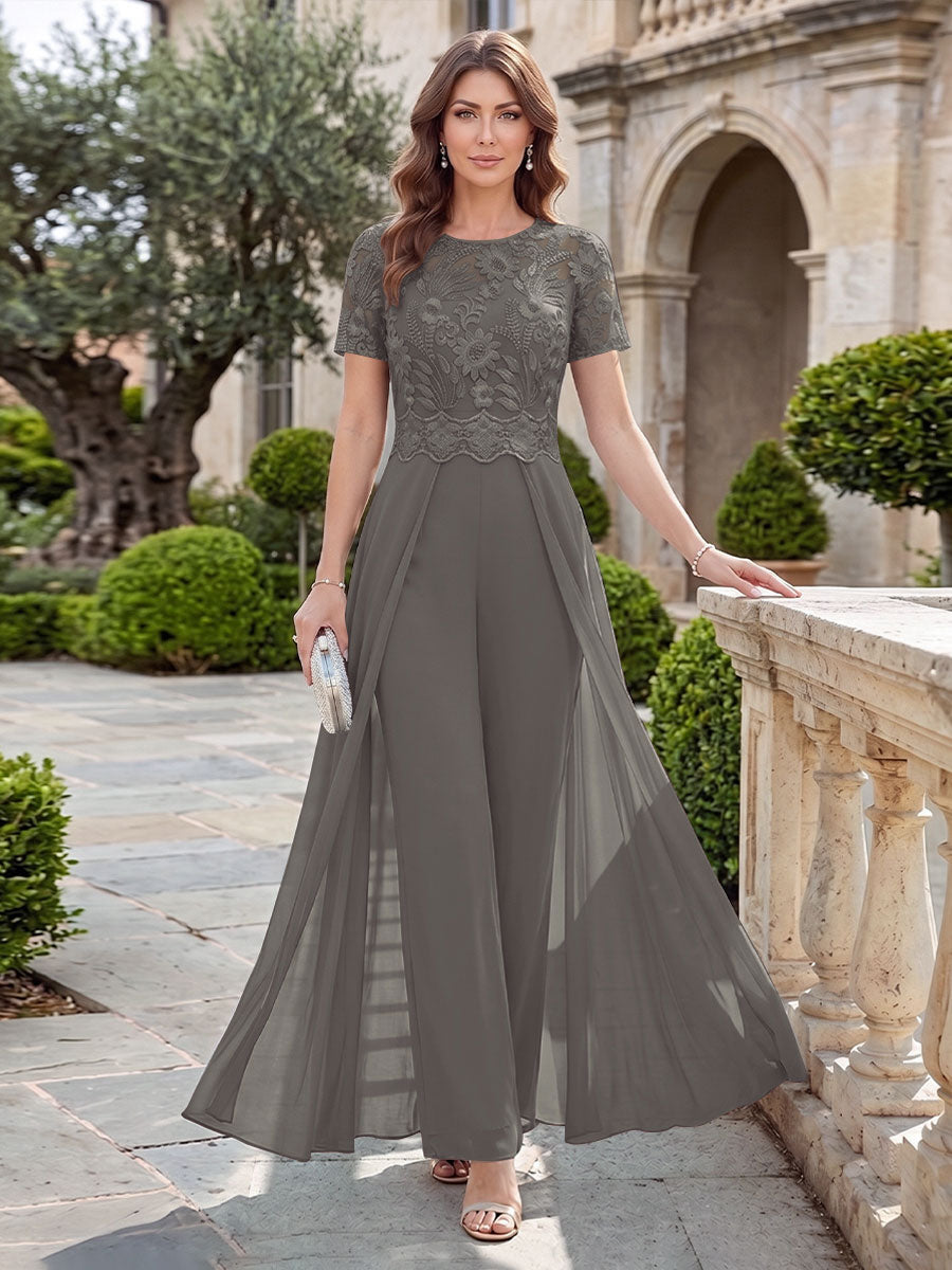 Bernadette Rose Steel Grey front view mother of the bride dress
