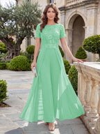 Bernadette Rose Pool Blue back view mother of the bride dress