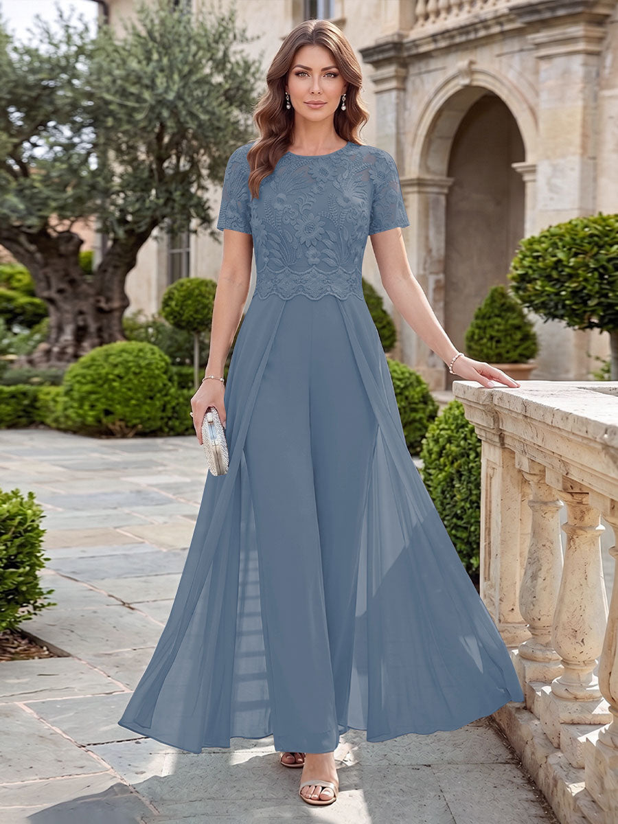 Bernadette Rose Steel Blue front view mother of the bride dress