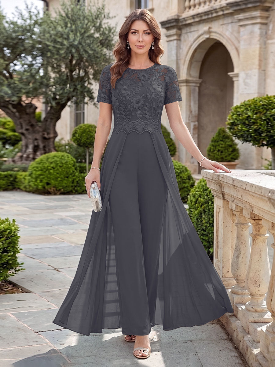 Bernadette Rose Dusty Blue back view mother of the bride dress