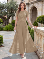 Bernadette Rose Taupe front view mother of the bride dress
