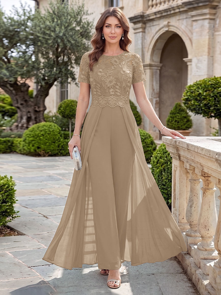 Bernadette Rose Taupe front view mother of the bride dress