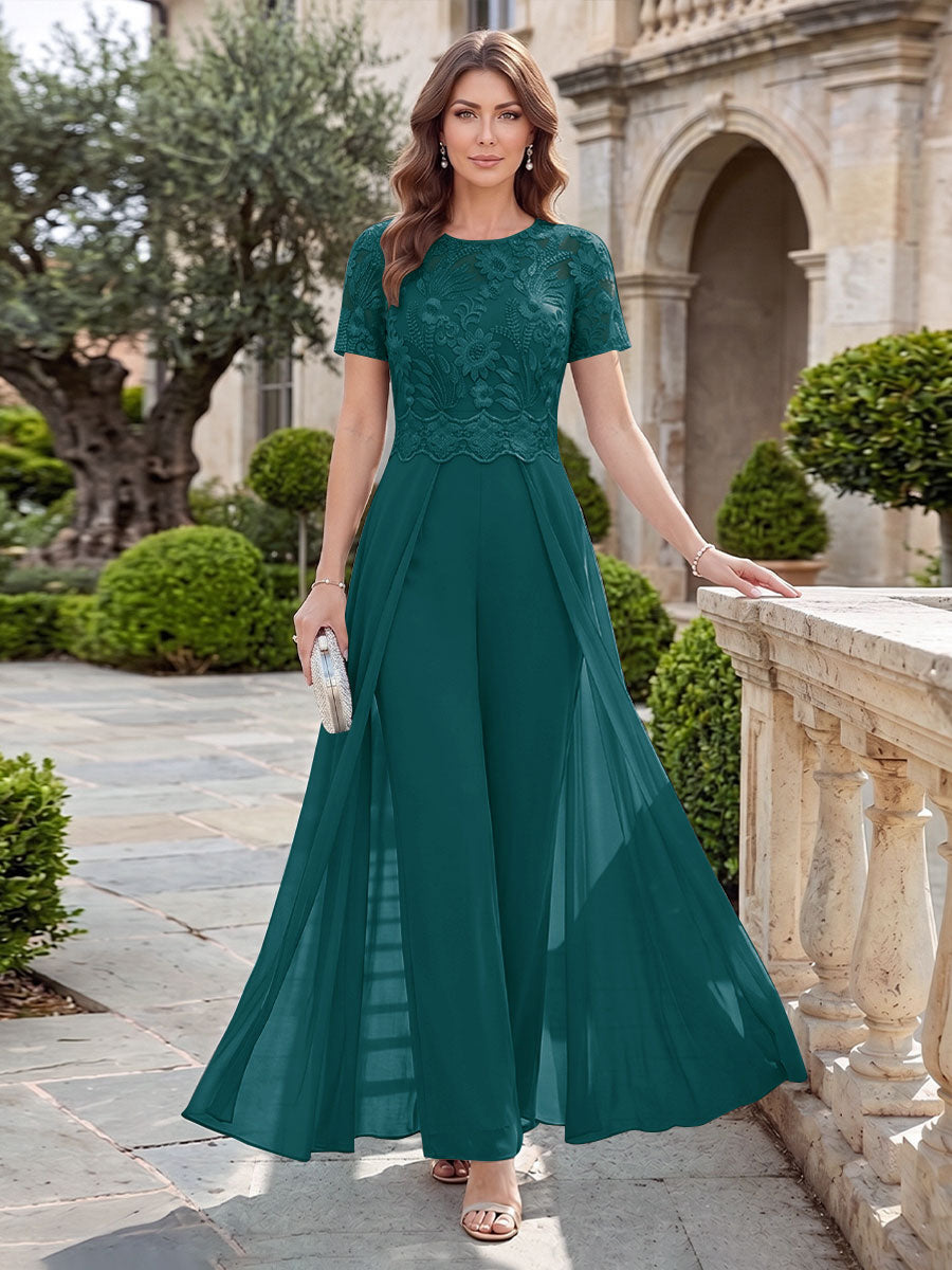 Bernadette Rose Teal front view mother of the bride dress