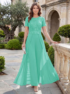 Bernadette Rose Turquoise back view mother of the bride dress