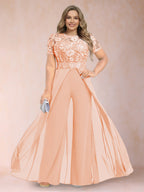 Erica June Peach front view mother of the bride dress
