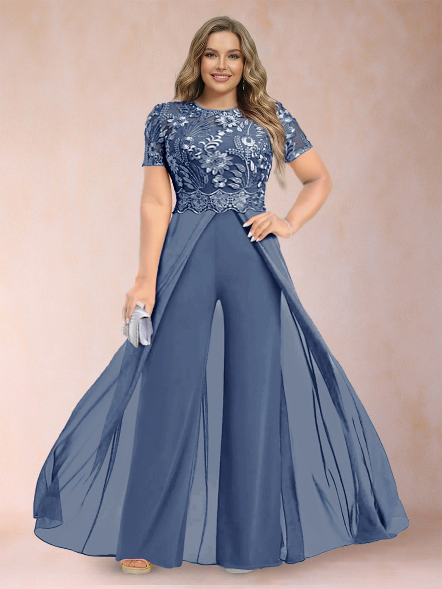 Erica June Steel Blue front view mother of the bride dress