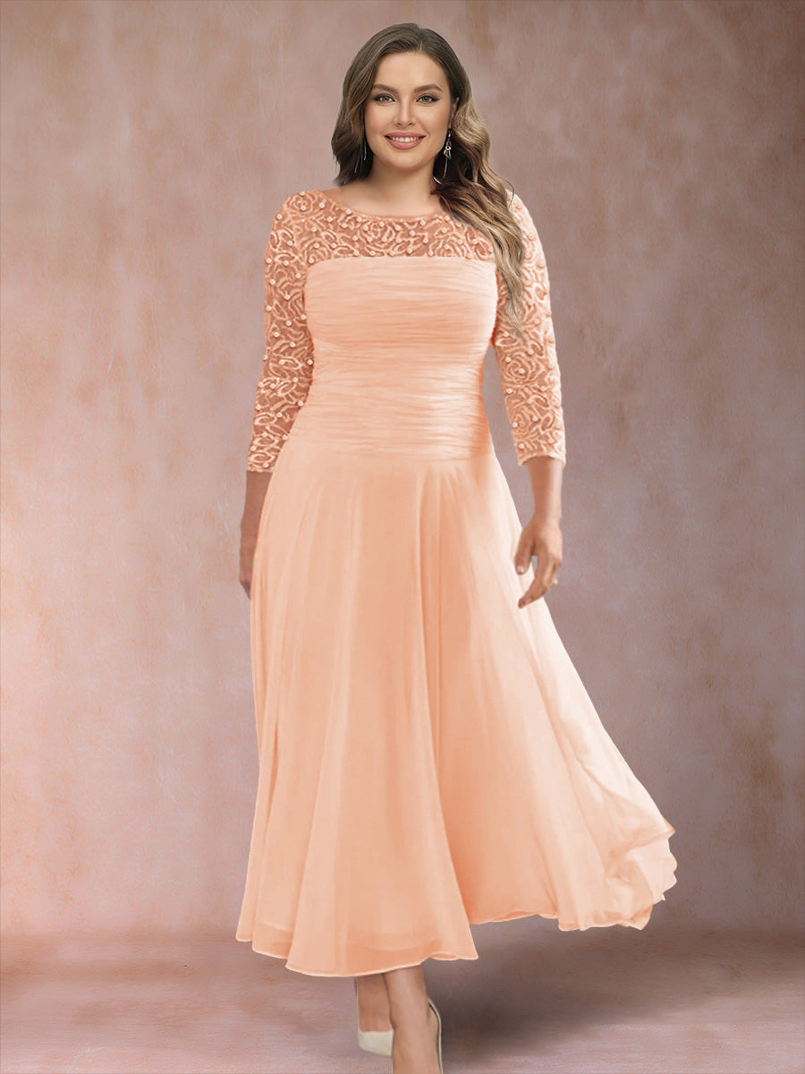 Sofia June Peach front view mother of the bride dress