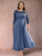 Sofia June Steel Blue front view mother of the bride dress