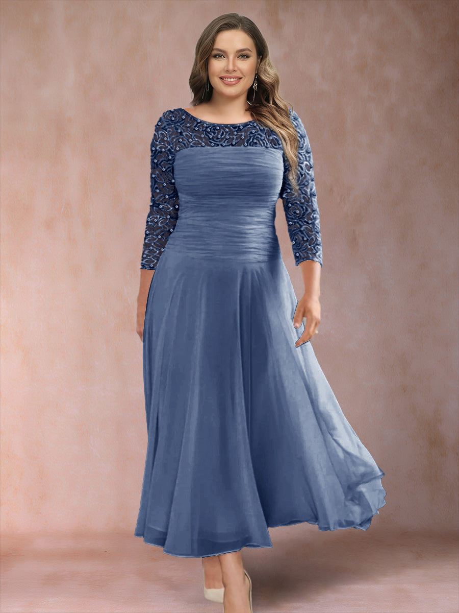 Sofia June Steel Blue front view mother of the bride dress