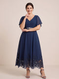 Tara Rose Navy Blue front view mother of the bride dress