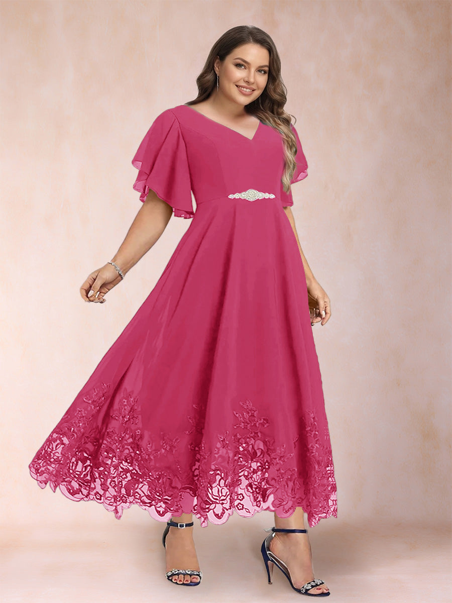Tara Rose Fuchsia front view mother of the bride dress