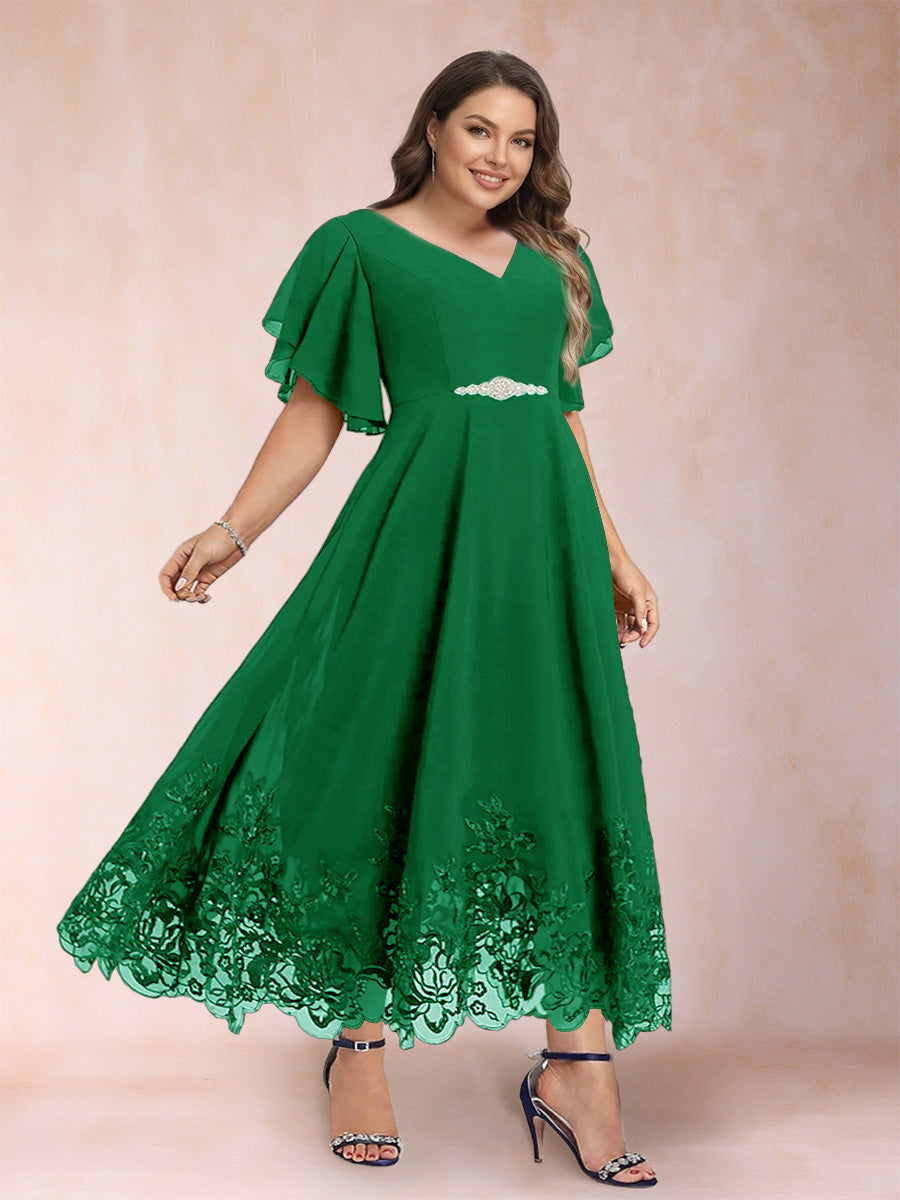 Tara Rose Forest Green front view mother of the bride dress