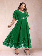 Tara Rose Forest Green front view mother of the bride dress