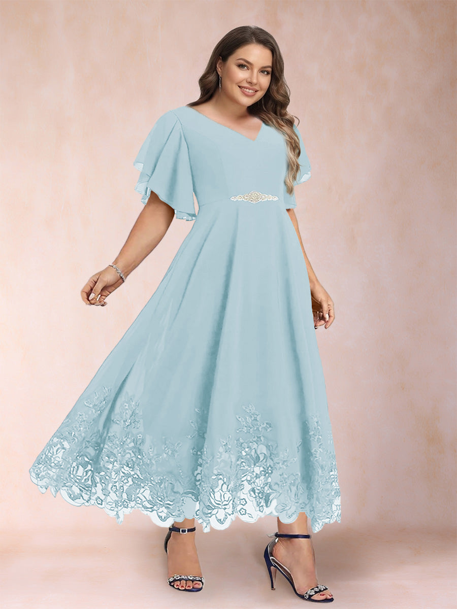 Tara Rose Sky Blue front view mother of the bride dress