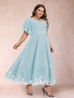 Tara Rose Sky Blue front view mother of the bride dress