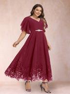Tara Rose Burgundy back view mother of the bride dress