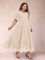 Tara Rose Champagne back view mother of the bride dress