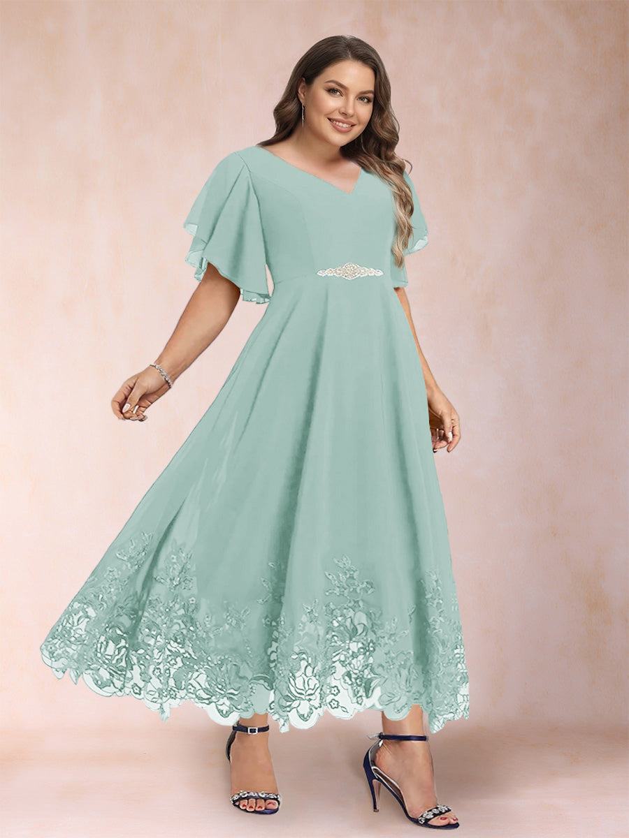 Tara Rose Pool Blue front view mother of the bride dress