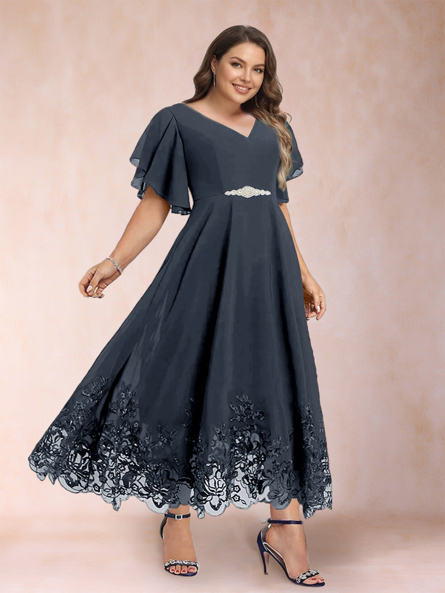 Tara Rose Navy Blue side view mother of the bride dress
