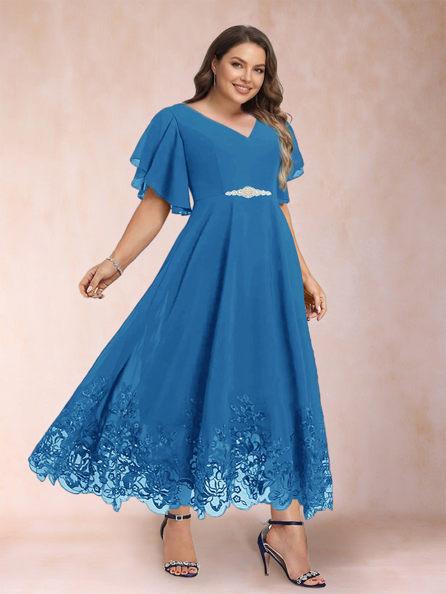 Tara Rose Ocean Blue front view mother of the bride dress