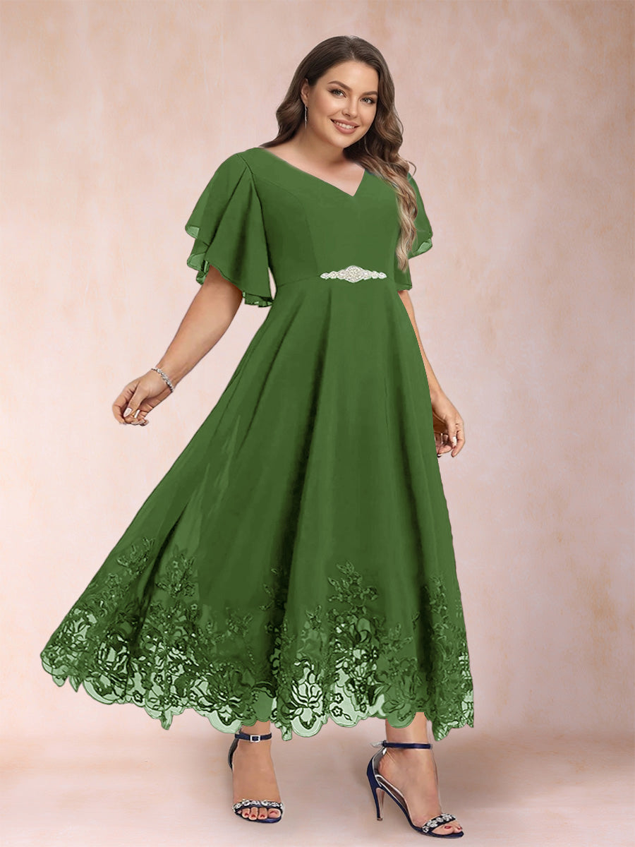 Tara Rose Olive Green front view mother of the bride dress