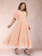 Tara Rose Peach front view mother of the bride dress