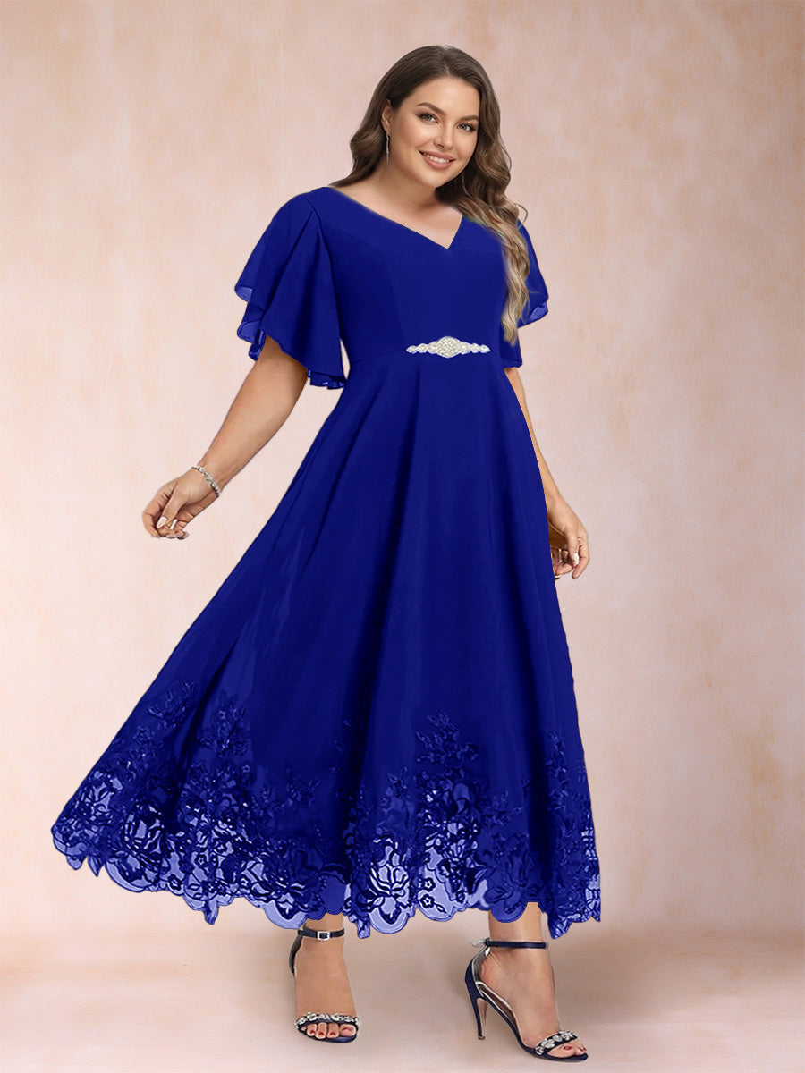 Tara Rose Royal Blue side view mother of the bride dress