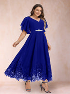 Tara Rose Royal Blue side view mother of the bride dress