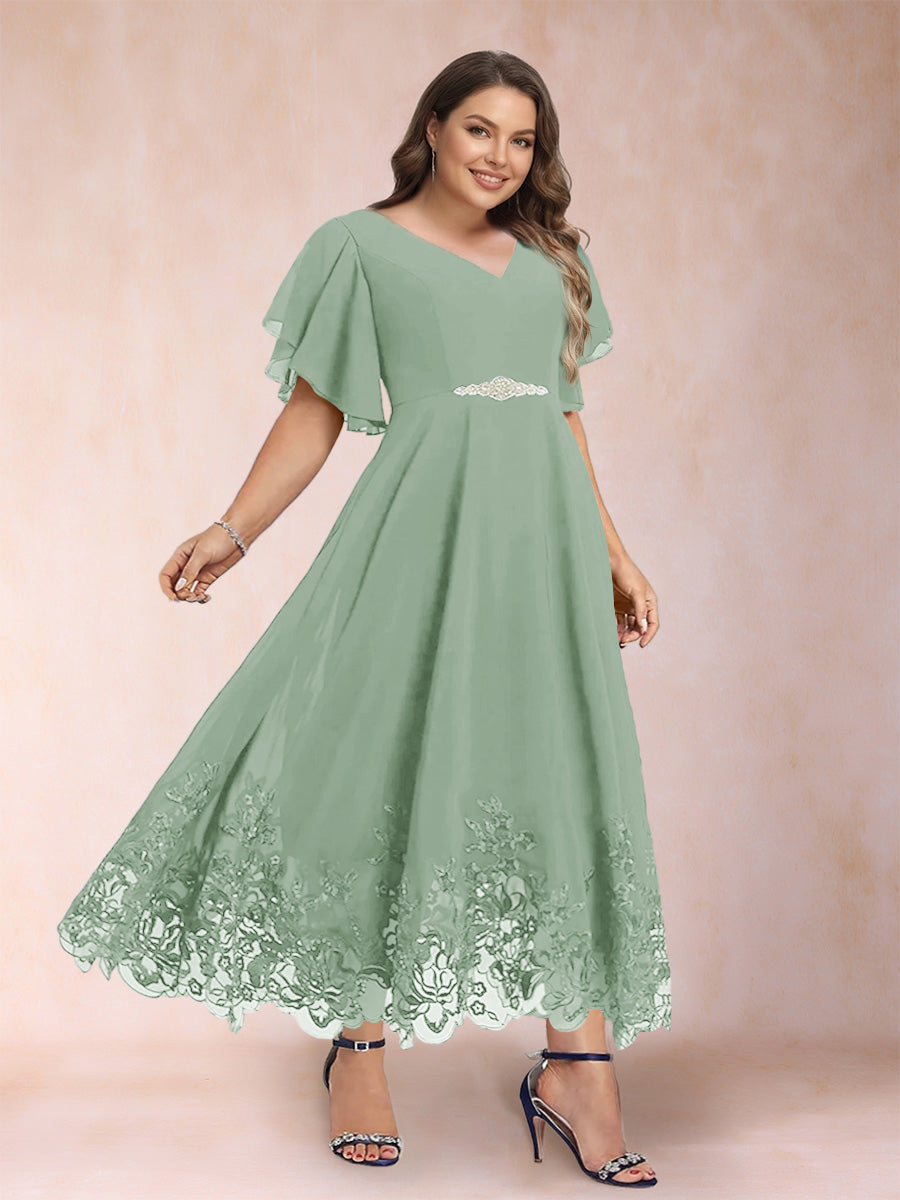 Tara Rose Sage Green back view mother of the bride dress