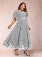 Tara Rose Silver front view mother of the bride dress