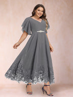 Tara Rose Steel Grey front view mother of the bride dress