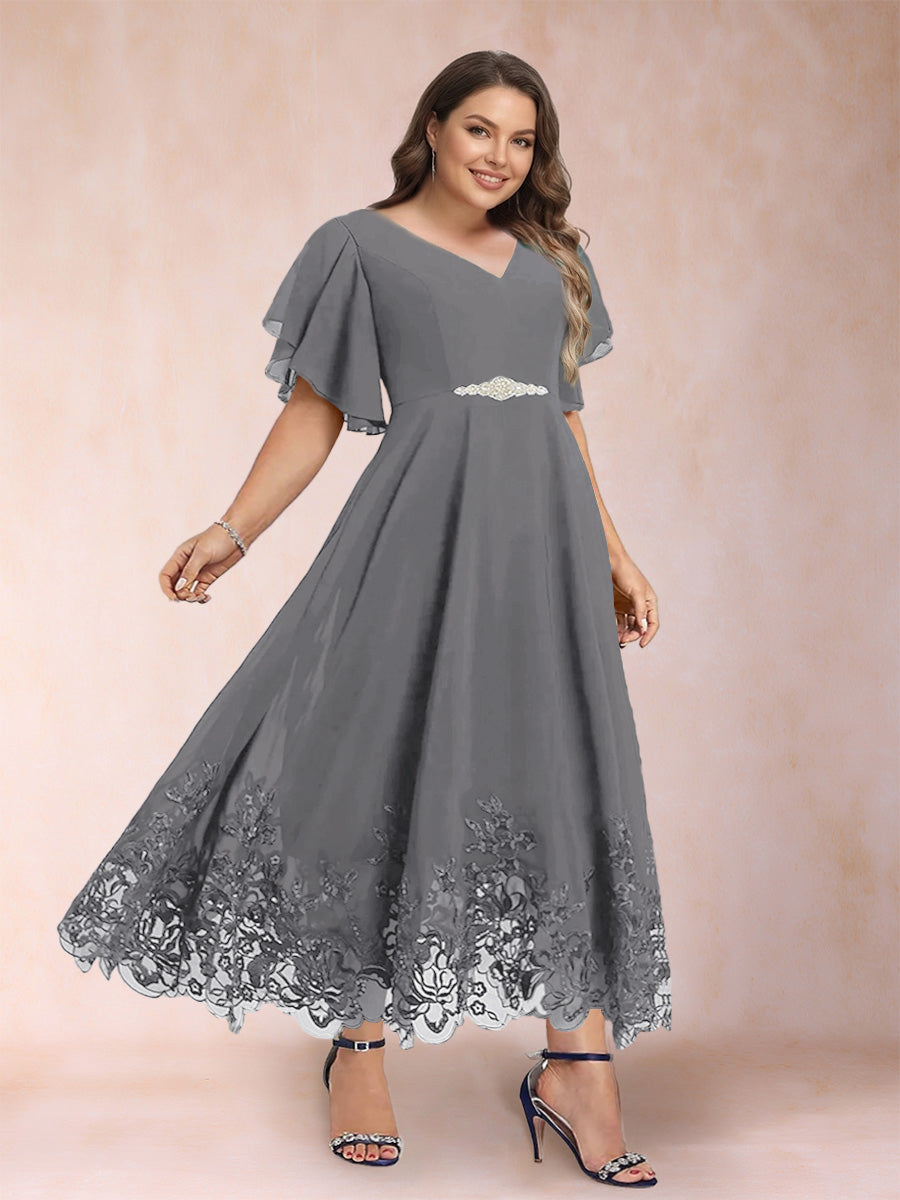 Tara Rose Steel Grey front view mother of the bride dress
