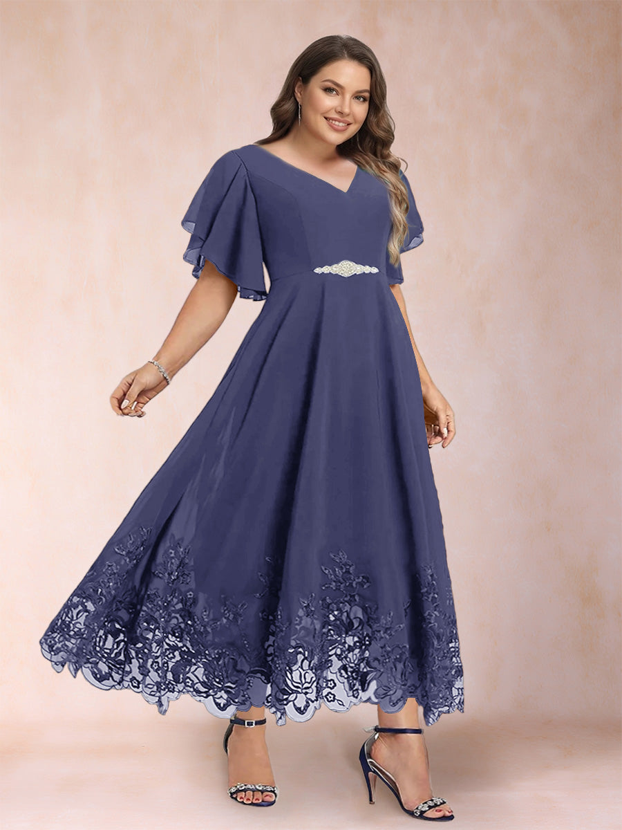 Tara Rose Dusty Blue back view mother of the bride dress