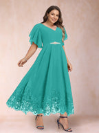 Tara Rose Turquoise back view mother of the bride dress