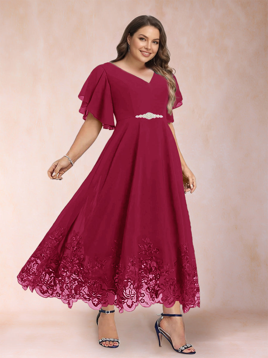 Tara Rose Burgundy side view mother of the bride dress