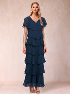 Mirabelle Dawn Navy Blue front view mother of the bride dress