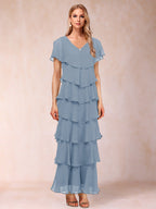 Mirabelle Dawn Dusty Blue front view mother of the bride dress