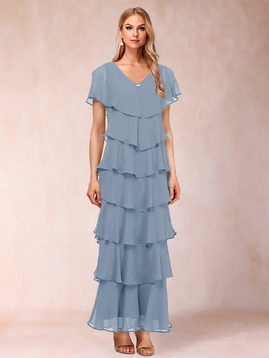 Mirabelle Dawn Dusty Blue front view mother of the bride dress