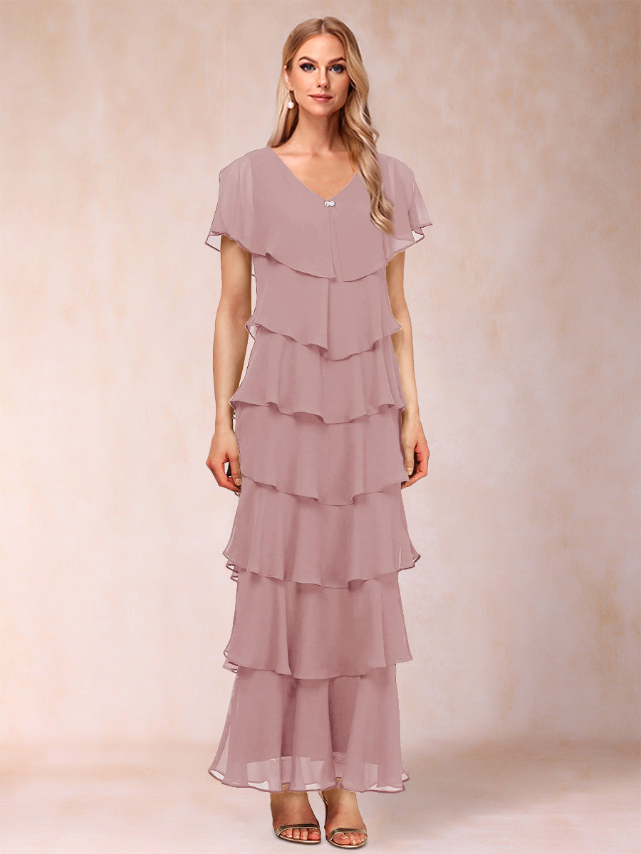 Mirabelle Dawn Dusty Rose front view mother of the bride dress