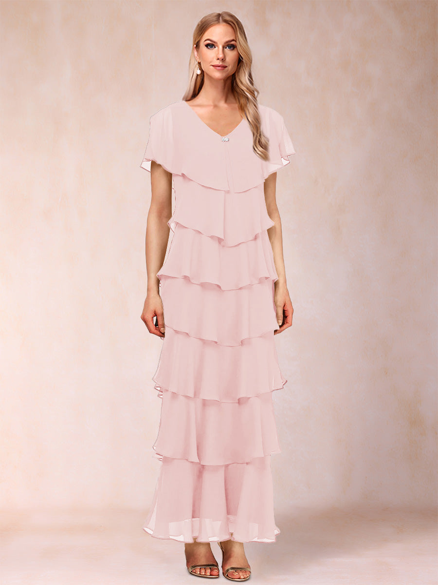 Mirabelle Dawn Pearl Pink back view mother of the bride dress
