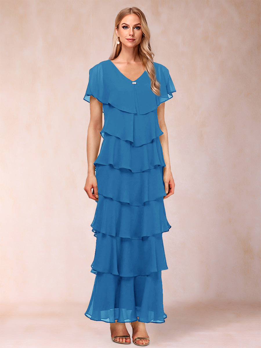 Mirabelle Dawn Ocean Blue front view mother of the bride dress