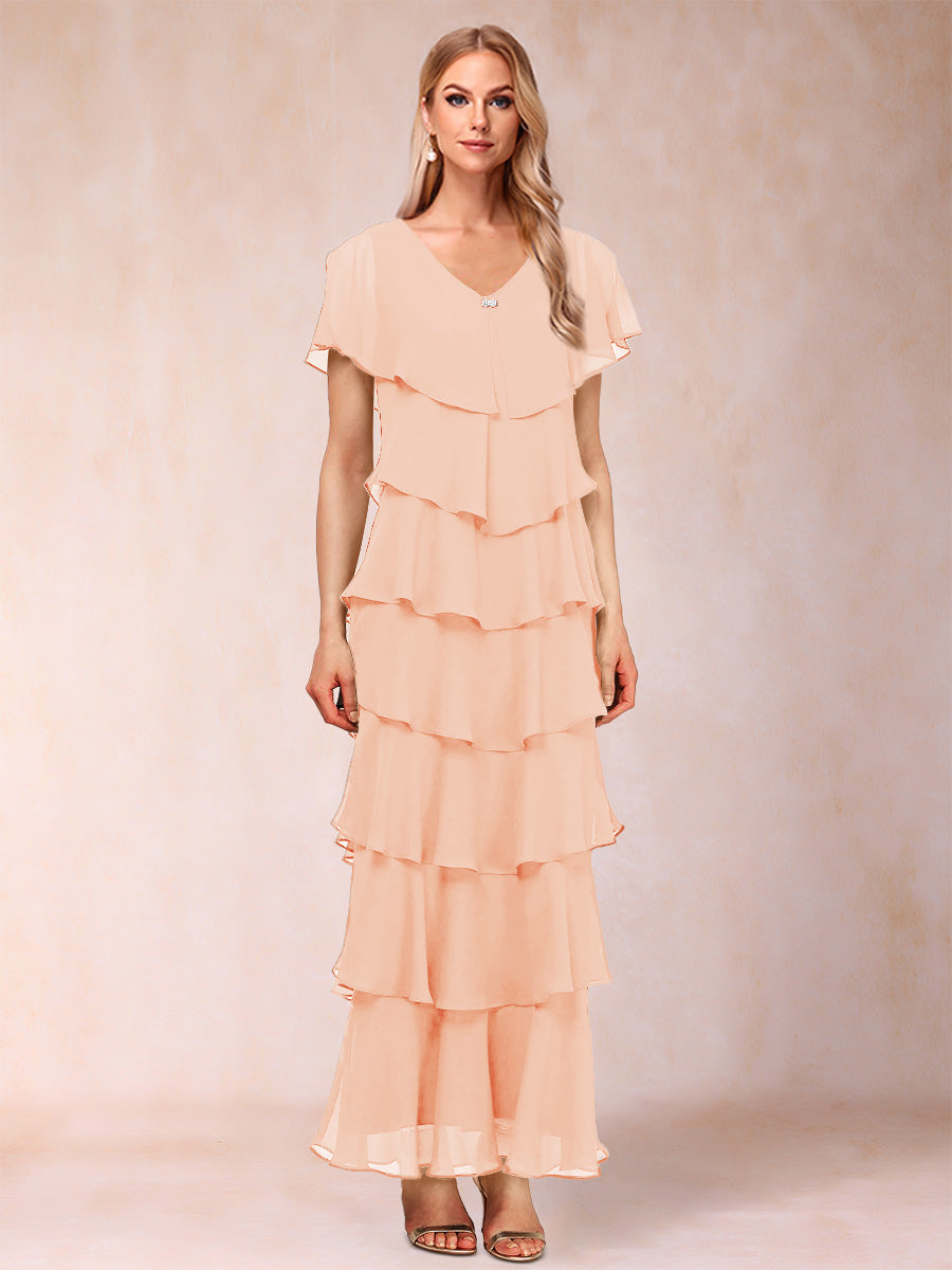 Mirabelle Dawn Peach front view mother of the bride dress