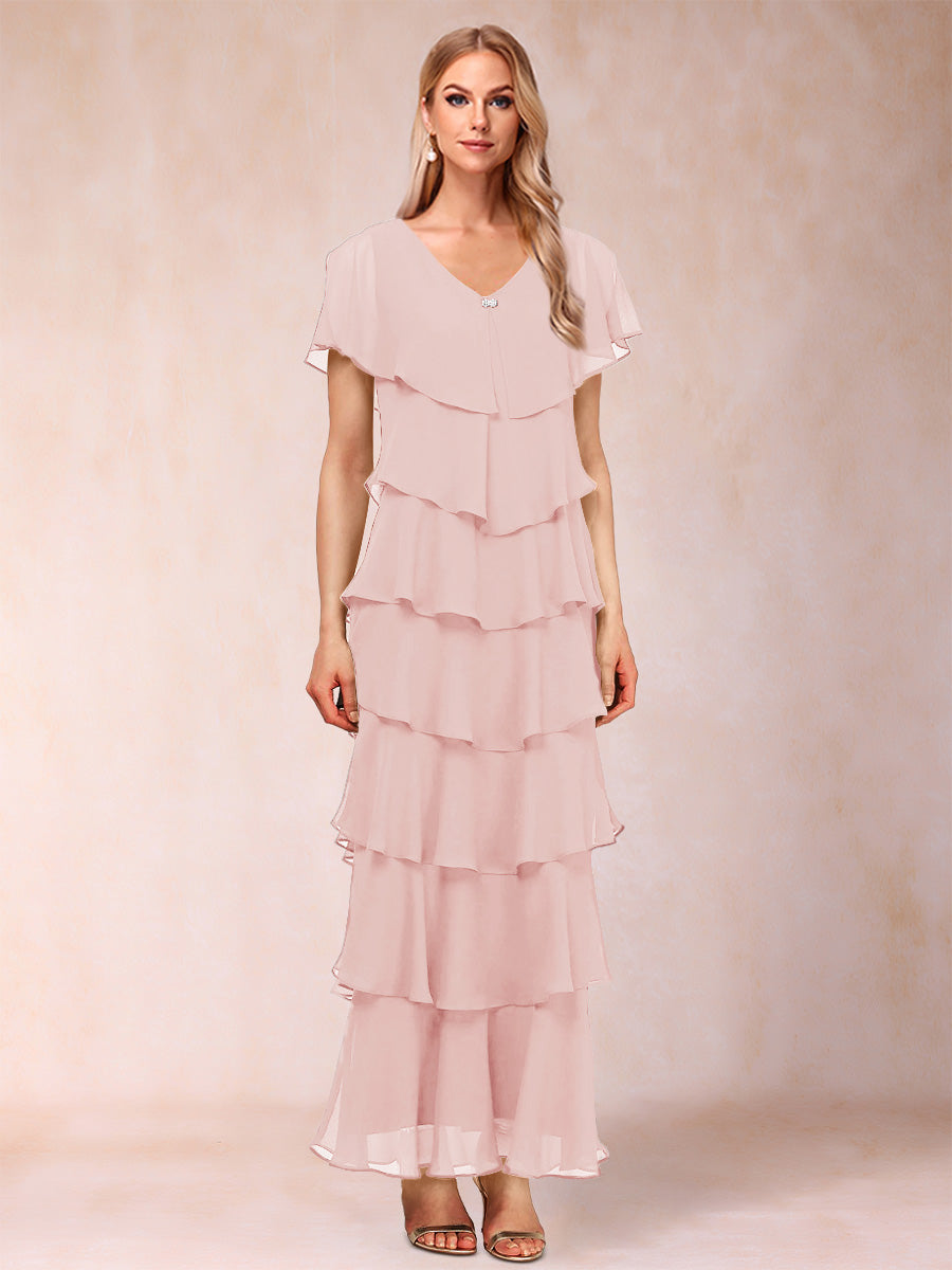 Mirabelle Dawn Pearl Pink front view mother of the bride dress