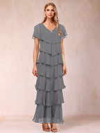 Mirabelle Dawn Steel Grey front view mother of the bride dress
