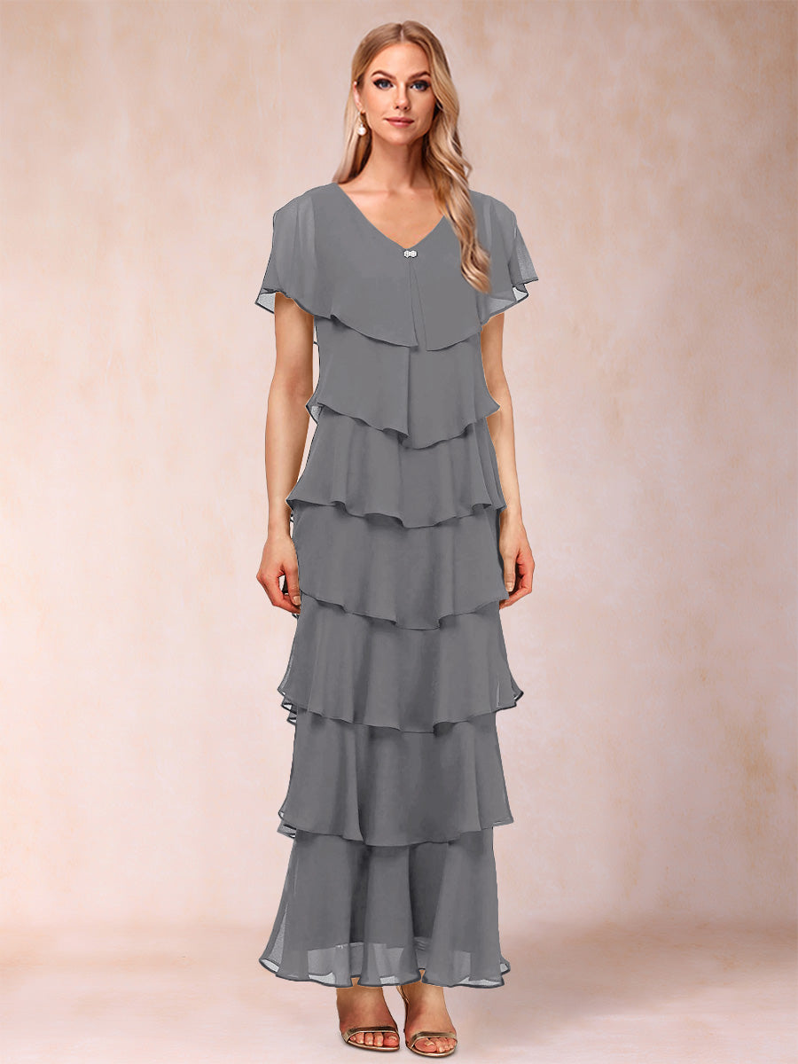 Mirabelle Dawn Steel Grey front view mother of the bride dress