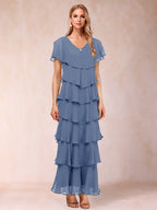 Mirabelle Dawn Steel Blue front view mother of the bride dress